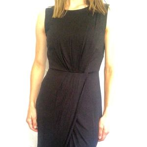 Gathered front wrap skirt black tank dress xs
